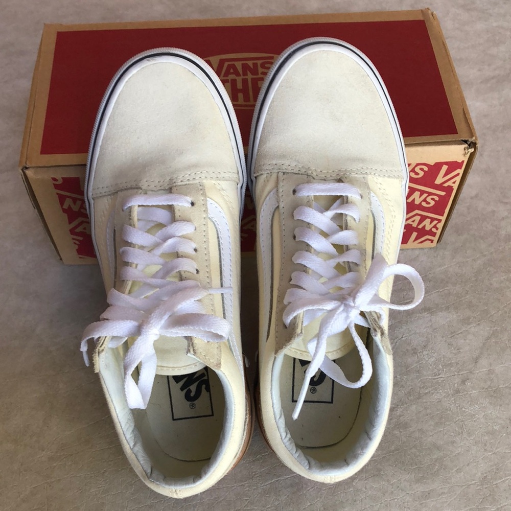 Vans Old Skool Gum Block Classic White Canvas Suede Shoes Size Women 6 Men 4.5